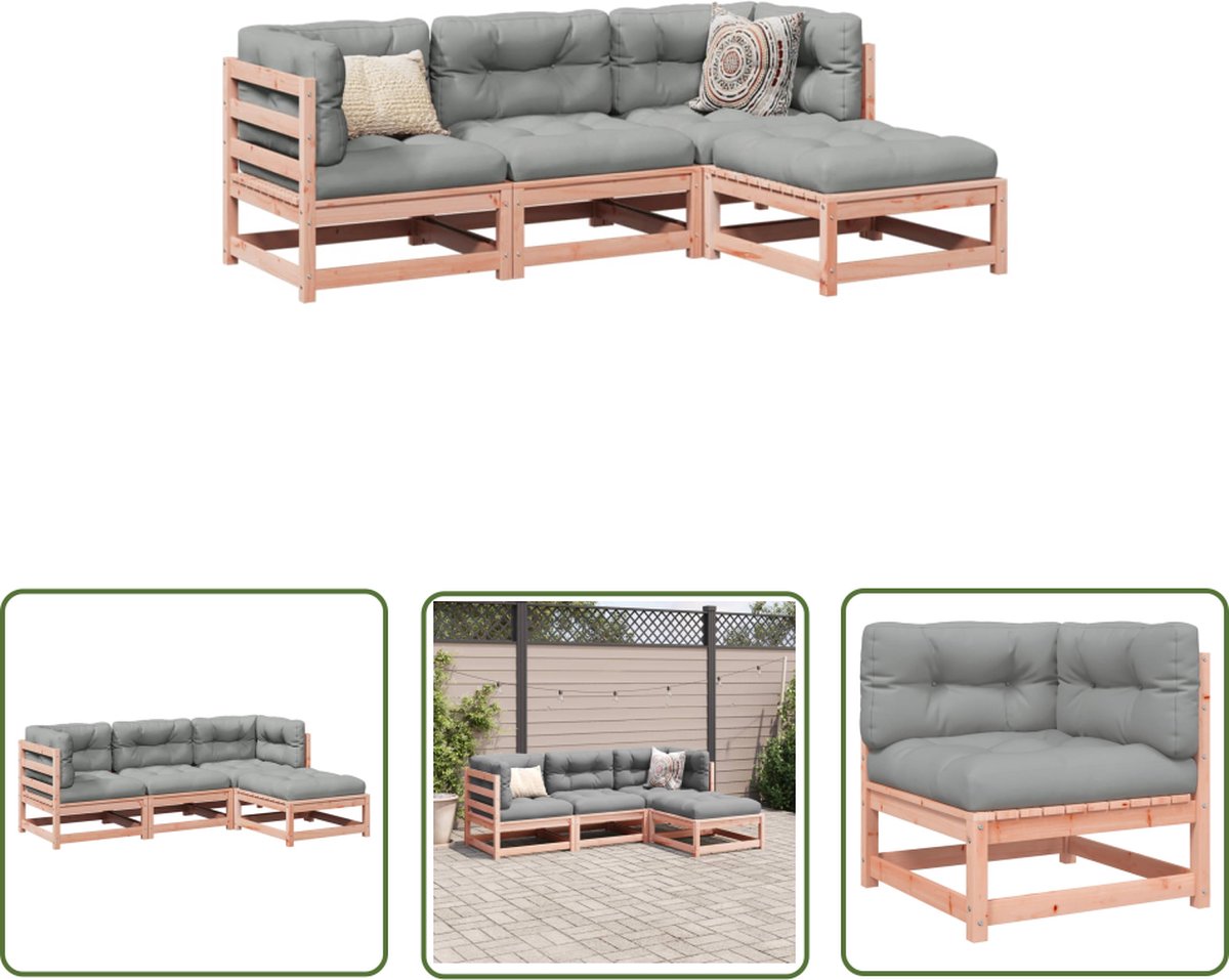 The Living Store 4-delige Loungeset met kussens massief douglas vurenhout - Tuin Lounge Set - Loungebank - Tuinset - Houten Bank - Douglas Hout