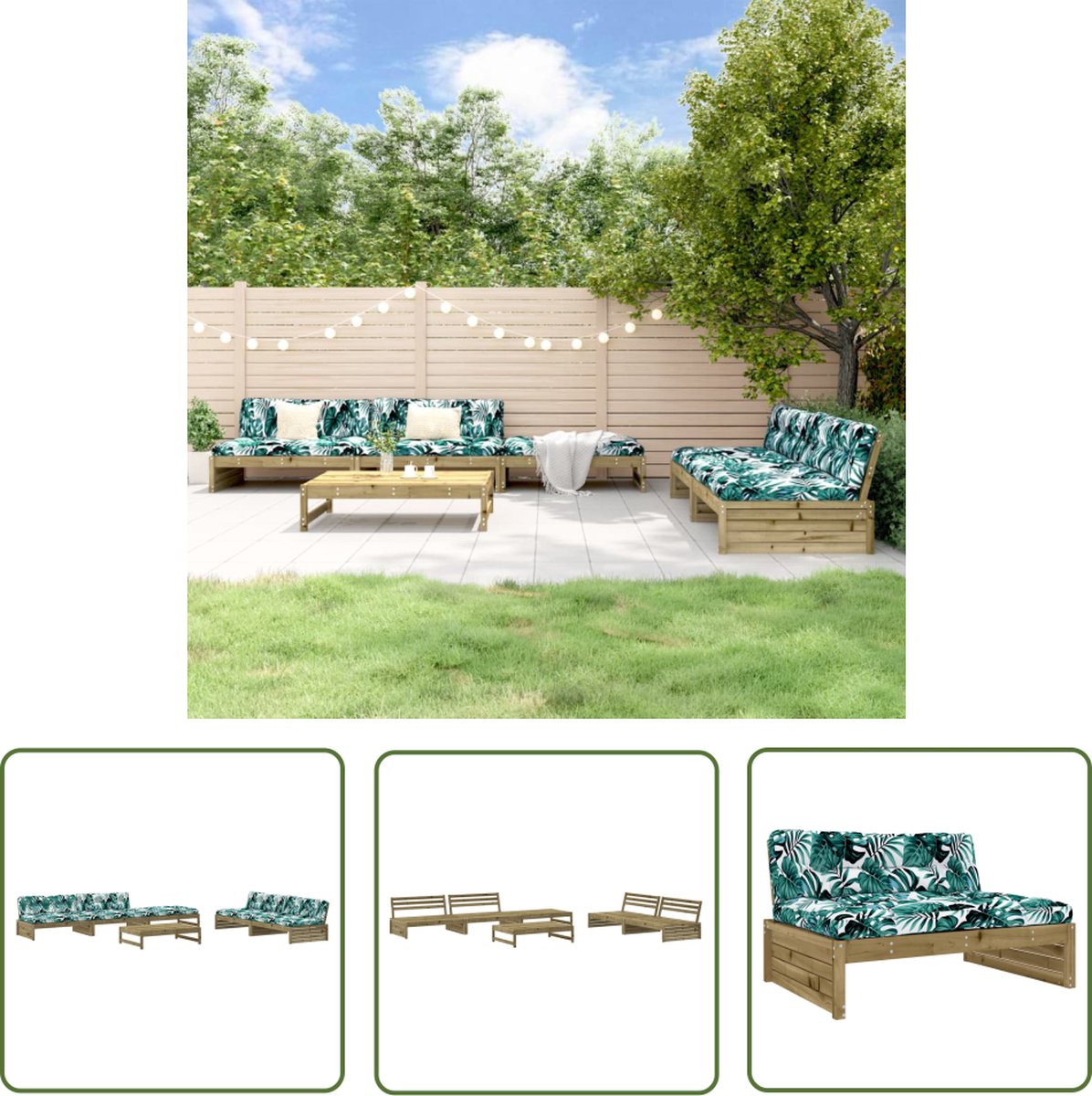 The Living Store 6-delige Loungeset met kussens geïmpregneerd grenenhout - Loungeset - Tuinset - Buitenkamer - Lounge - Teak