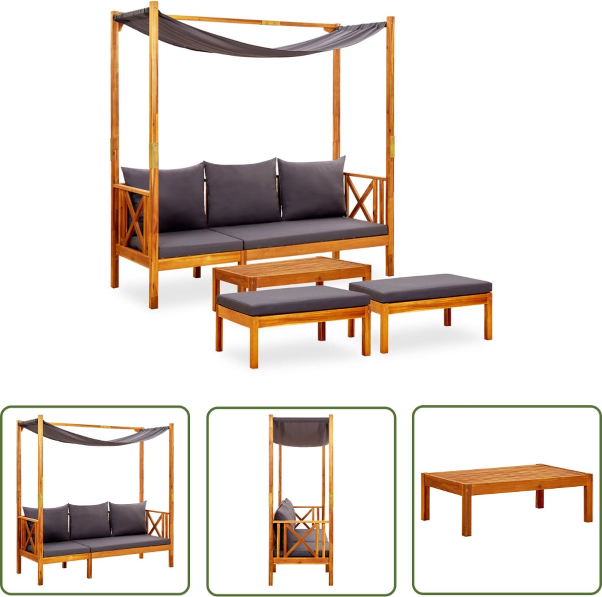 vidaXL Lounge Set - Tuinbank - Tuinbank met tafel en voetenbanken massief acaciahout - Buitendecoratie - Acacia Hout - Tuinset
