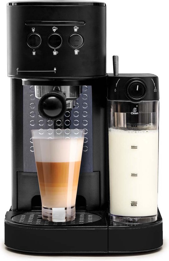 BluMill Koffiemachine – Pistonmachine – Incl. automatische melkschuimer – Zwart / Rosé