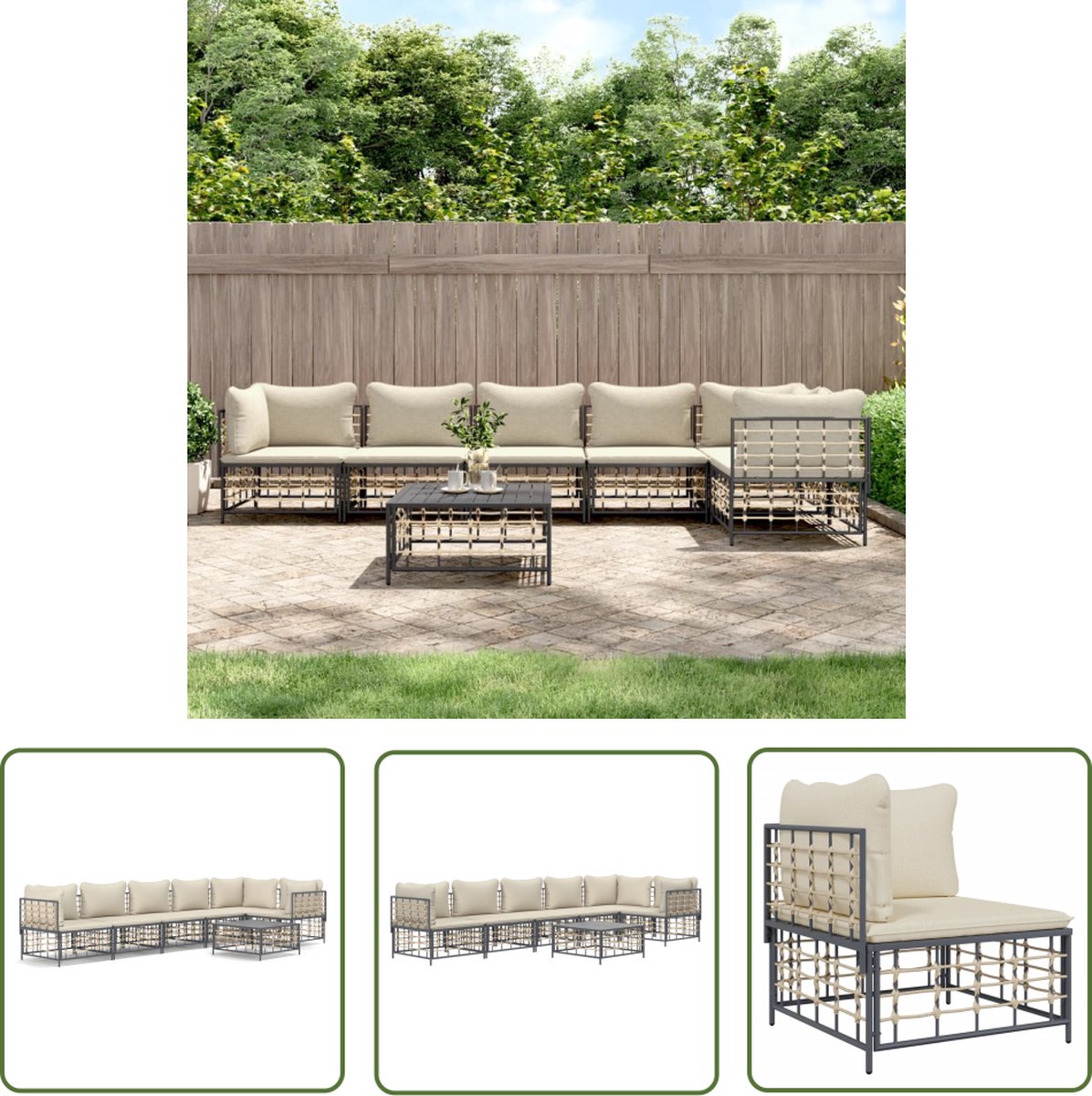 Poly Rattan loungeset met antraciete kussens voor buitenmeubilair - The Living Store.