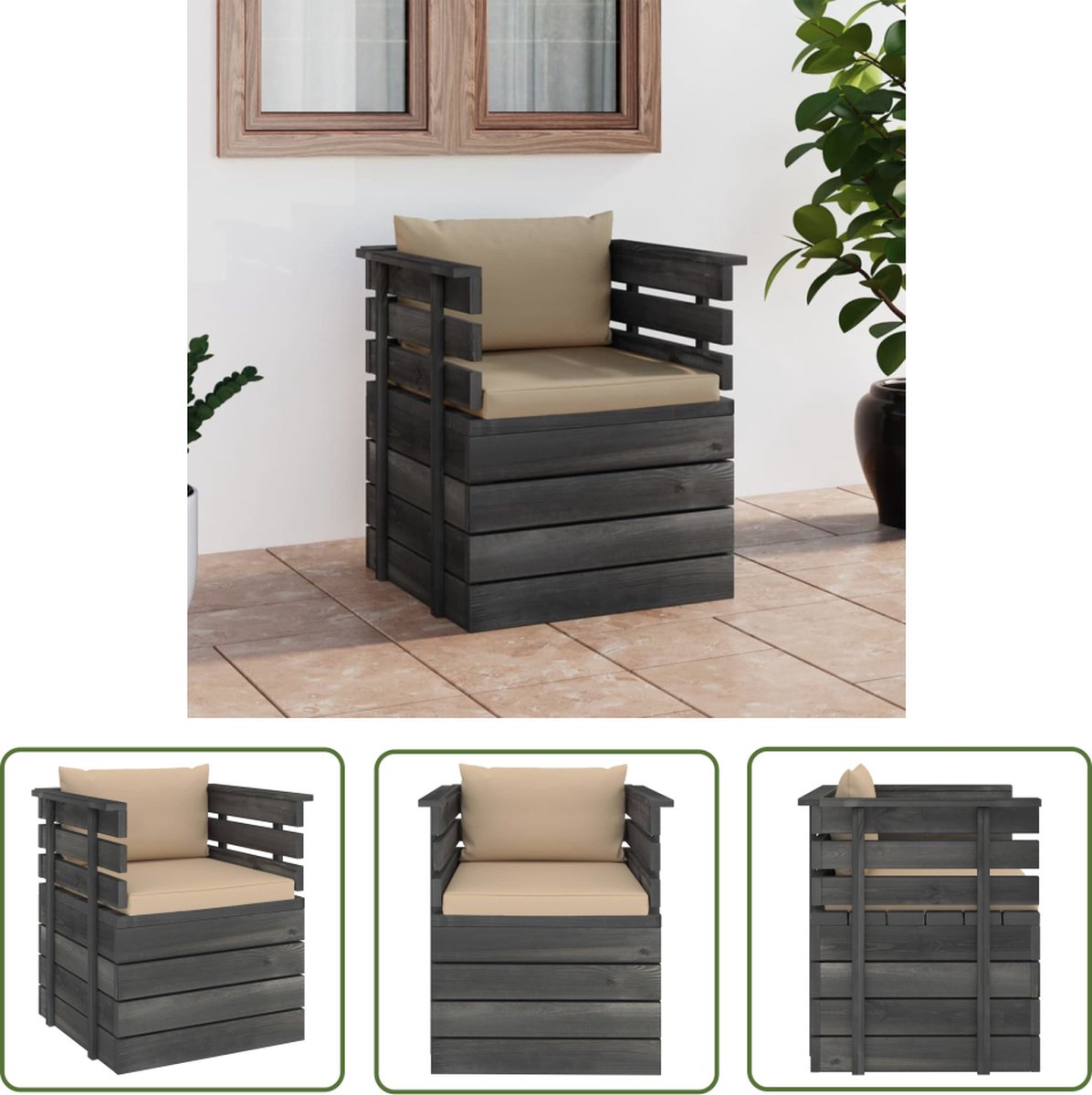 vidaXL Lounge Stoel - Tuinstoel - Tuinfauteuil met kussens pallet grenenhout - Granenhouten Stoel - Outdoor Stoel - Patio Set