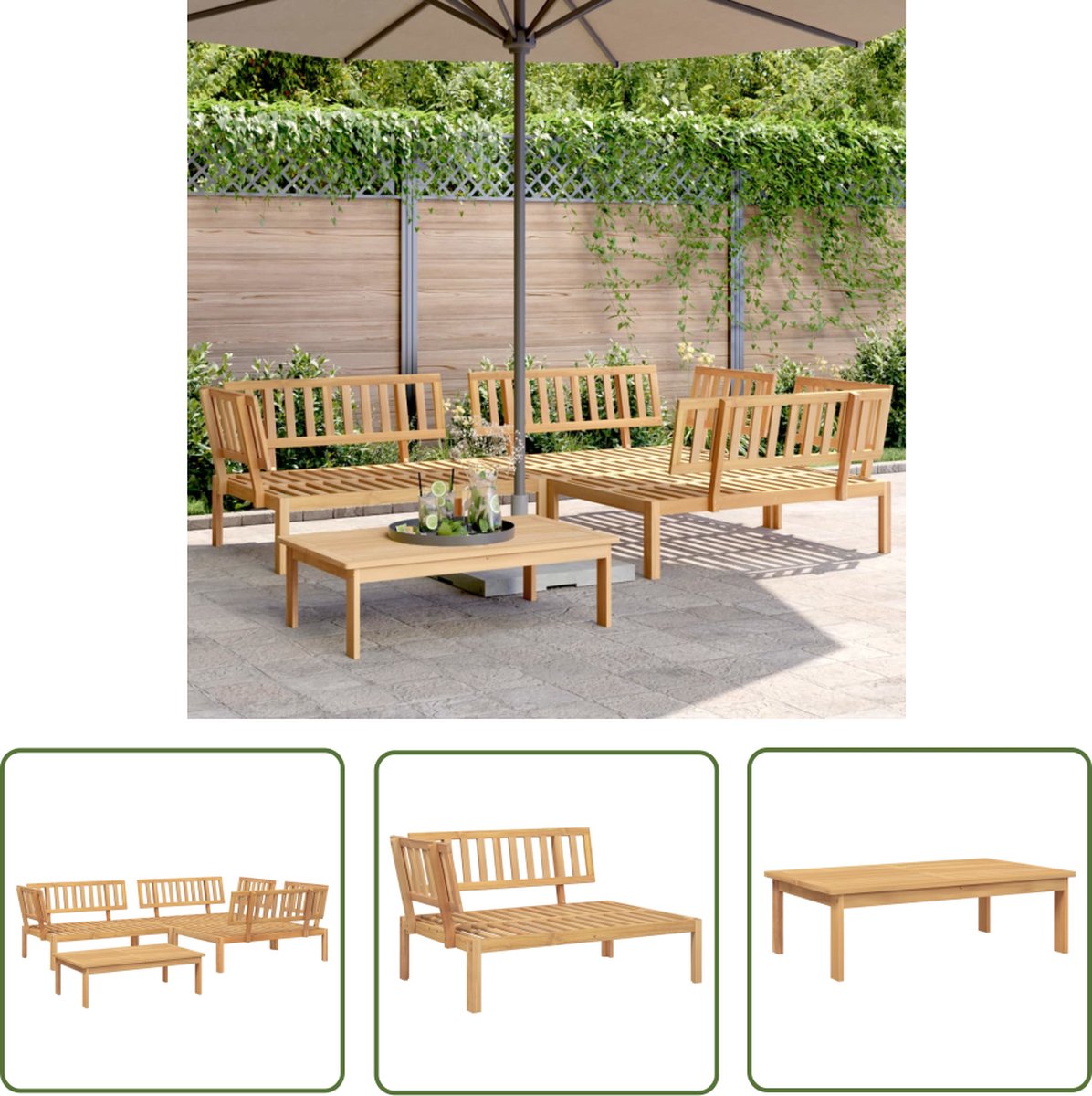 vidaXL Lounge Set Hout - Tuin Lounge Set - 4-delige Loungeset pallet massief acaciahout - Acacia Hout - Buitendecoratie - Tuinset