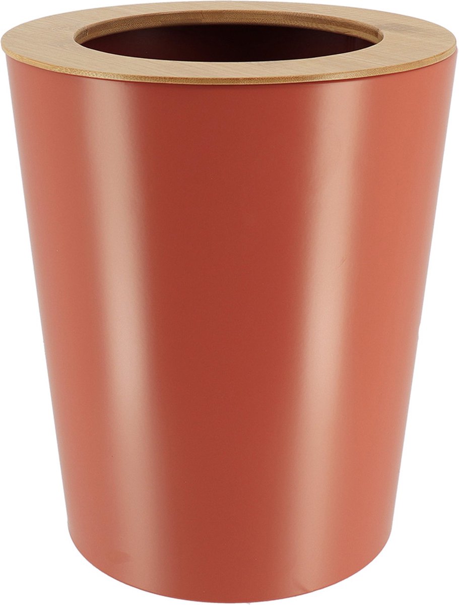 Goedkoopste Tendance Badkamer prullenbak/afvalbak 103 series - terracotta - 5 liter - 20 x 25 cm - metaal/bamboe