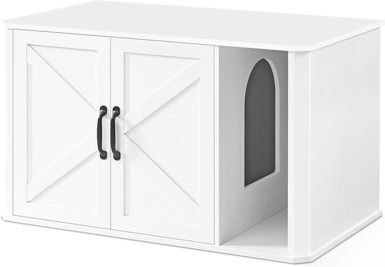 Feandrea kattenhuis, moderne kattenbakkast, vooringang, met dubbele deur en handgrepen, als dressoir, 85 x 48,5 x 50 cm, grijs gemêleerd PCL012G01