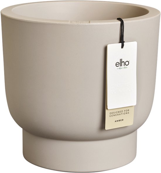 Elho Amber Grail 30 - Pot de Fleur - Interieur & Extérieur - Plastique 100% Recyclé - Ø 29.5 x H 28.3 cm - Beige