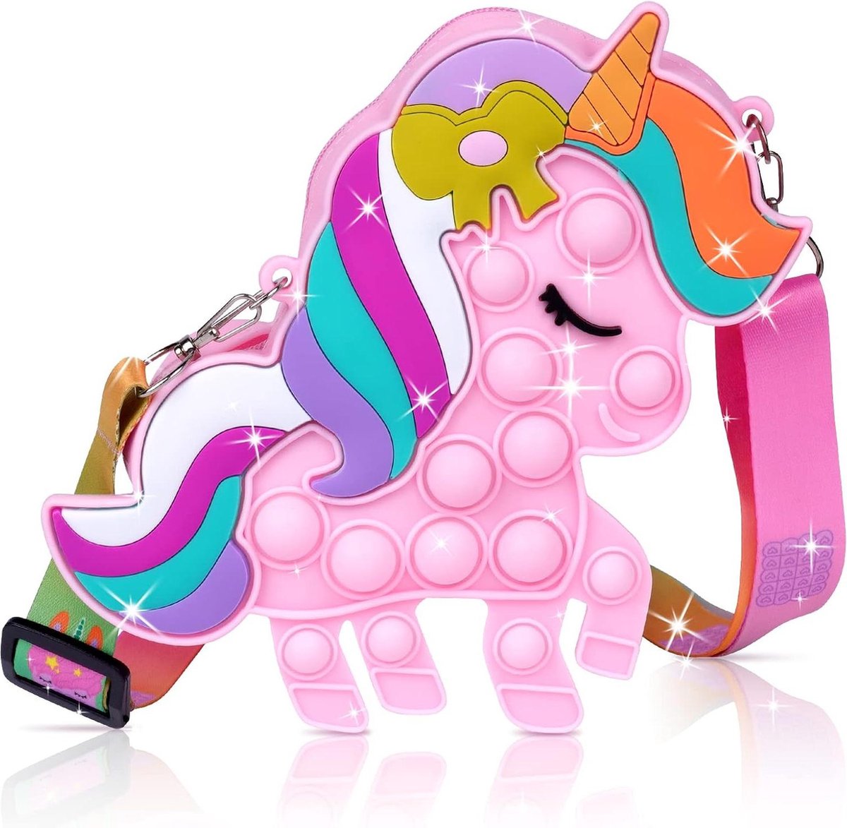 Schoudertas voor meisjes - eenhoorn pop-fidget speelgoed - verstelbare schouderlengte - cadeaus voor kinderen - roze .