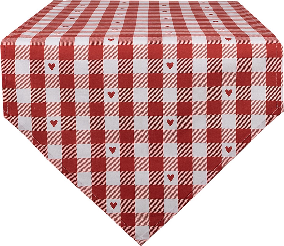 Clayre & Eef Tafelloper 50x160 cm Rood Wit Katoen Harten Ruiten