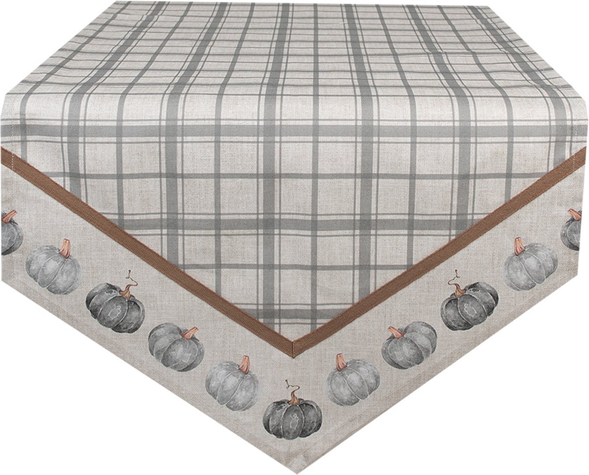 Clayre & Eef Tafelloper Overig 50x160 cm Grijs Katoen Pompoen Herfst decoratie