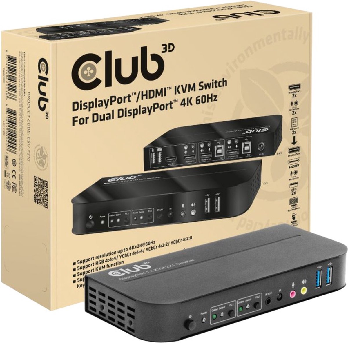 CLUB3D DisplayPort/HDMI KVM Switch For Dual DisplayPort 4K 60Hz