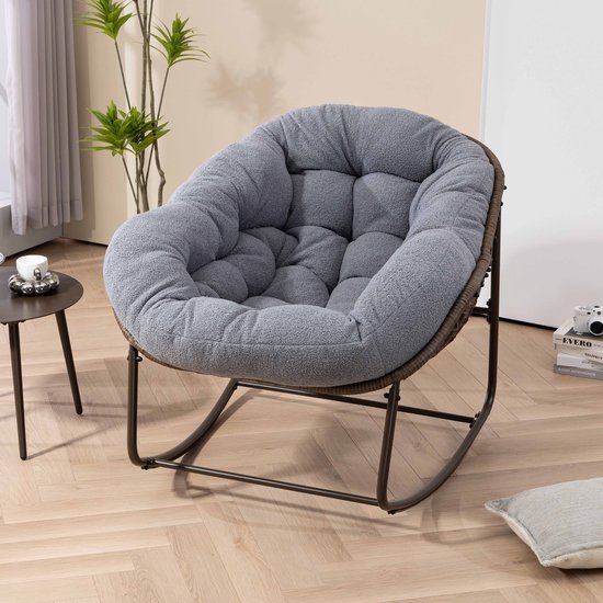 Sweiko Tuin Schommelstoel Set - PE Wicker 3-Delige loungeset - Tafel 2 Schommelstoelen - 360° Draaibaar - Belastbaar tot 160kg - Bruin
