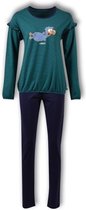 Woody Meisjes-Dames pyjama - donkerblauw-groen gestreept - dodo - 192-1-PZG-Z/933 - maat 128