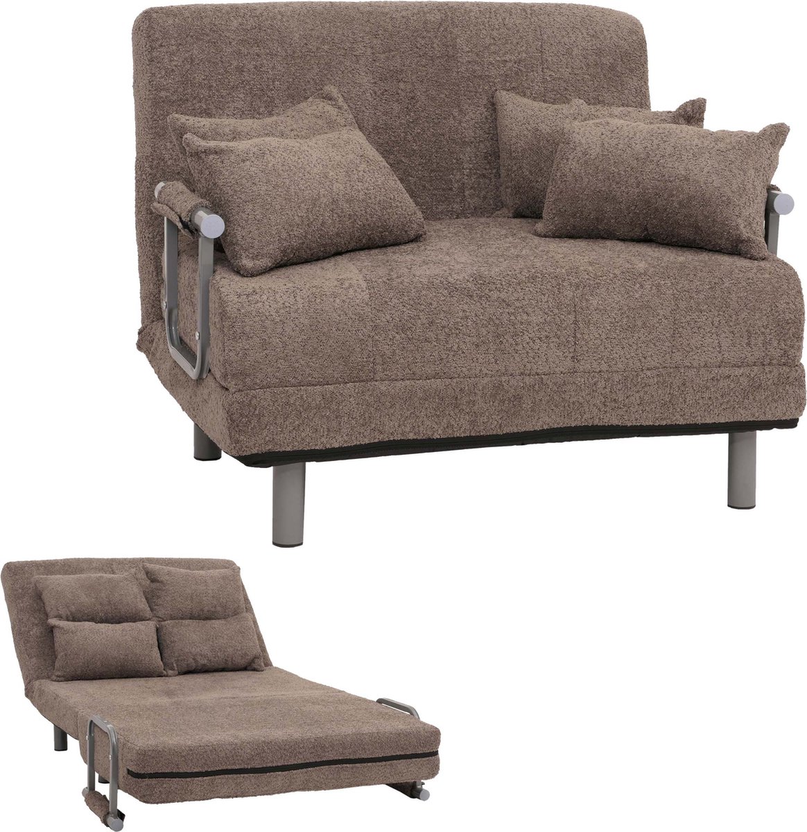 Cosmo Casa Vouwbedbank - Logeerbed met Slaapoppervlak 190x100cm - Bouclé Stof (500g/m²) - Lichtbruin