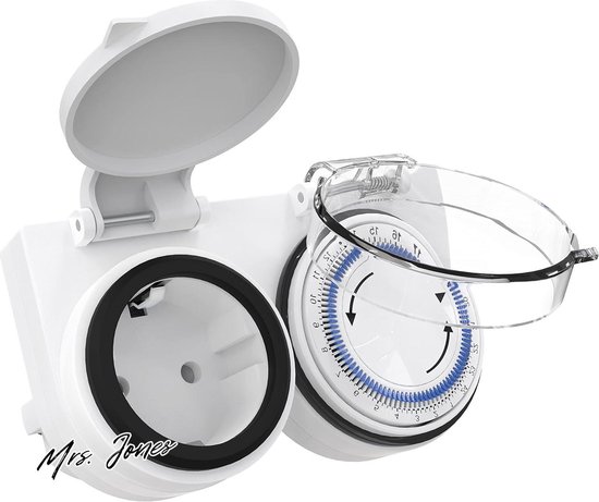 Mrs. Jones mechanische tijdschakelaar outdoor 96 segmenten 15 min timer IP44 voor binnen en buiten met kinderslot stopcontact max. 3680W .