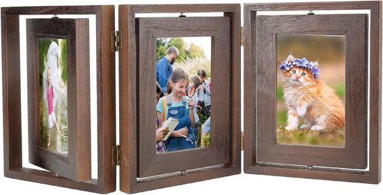 Fotolijsten, 3 vouwen, rustiek hout, zwevende houten fotolijst