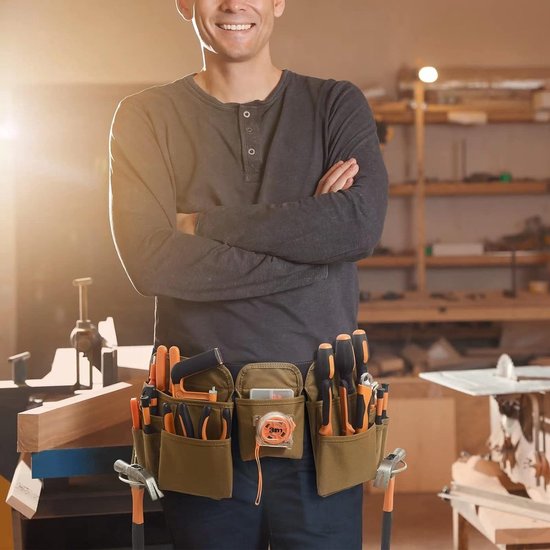 TOURBON Leren Metselwerk Gereedschapsriem met Bretels Afneembare Elektrisch Gereedschapszakken Werkschort Organizer TOURBON Leren Metselwerk Gereedschapsriem met Bretels Afneembare Elektrisch Gereedschapszakken Werkschort Organizer