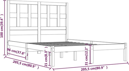 vidaXL Grijs Bed - Massief Grenenhout Bed - Bedframe massief grenenhout grijs 200x200 cm - Modern Bed - King Size Bed - Box Spring Bed