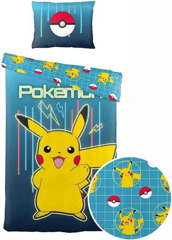 Pokemon Dekbedovertrek Vibe - 140x200 - 100% Katoen - Blauw - Dekbedovertrek kinderen