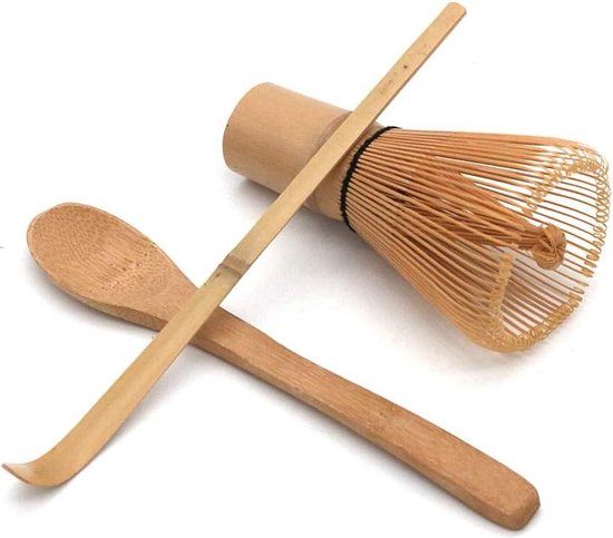 Foto: Handgemaakte japanse thee ceremonie set bamboe matcha garde thee scoop en kleine thee lepel 3 stuks set