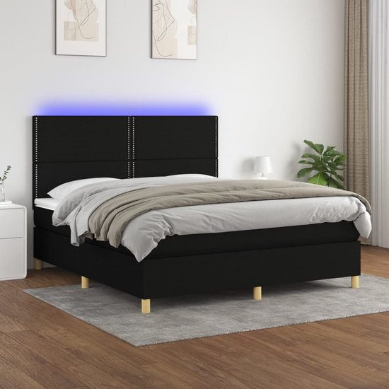 vidaXL Boxspring met LED zwart 160x200 cm Boxspring - Led Bed ...