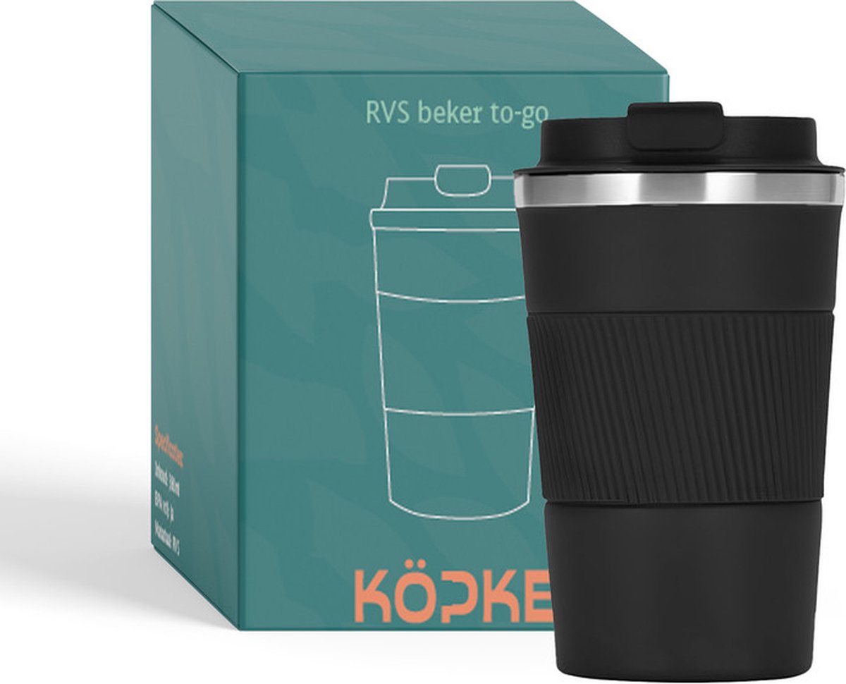 Köpke RVS koffiebeker to go - 38cl - Zwart - Thermosbeker - Travel Mug