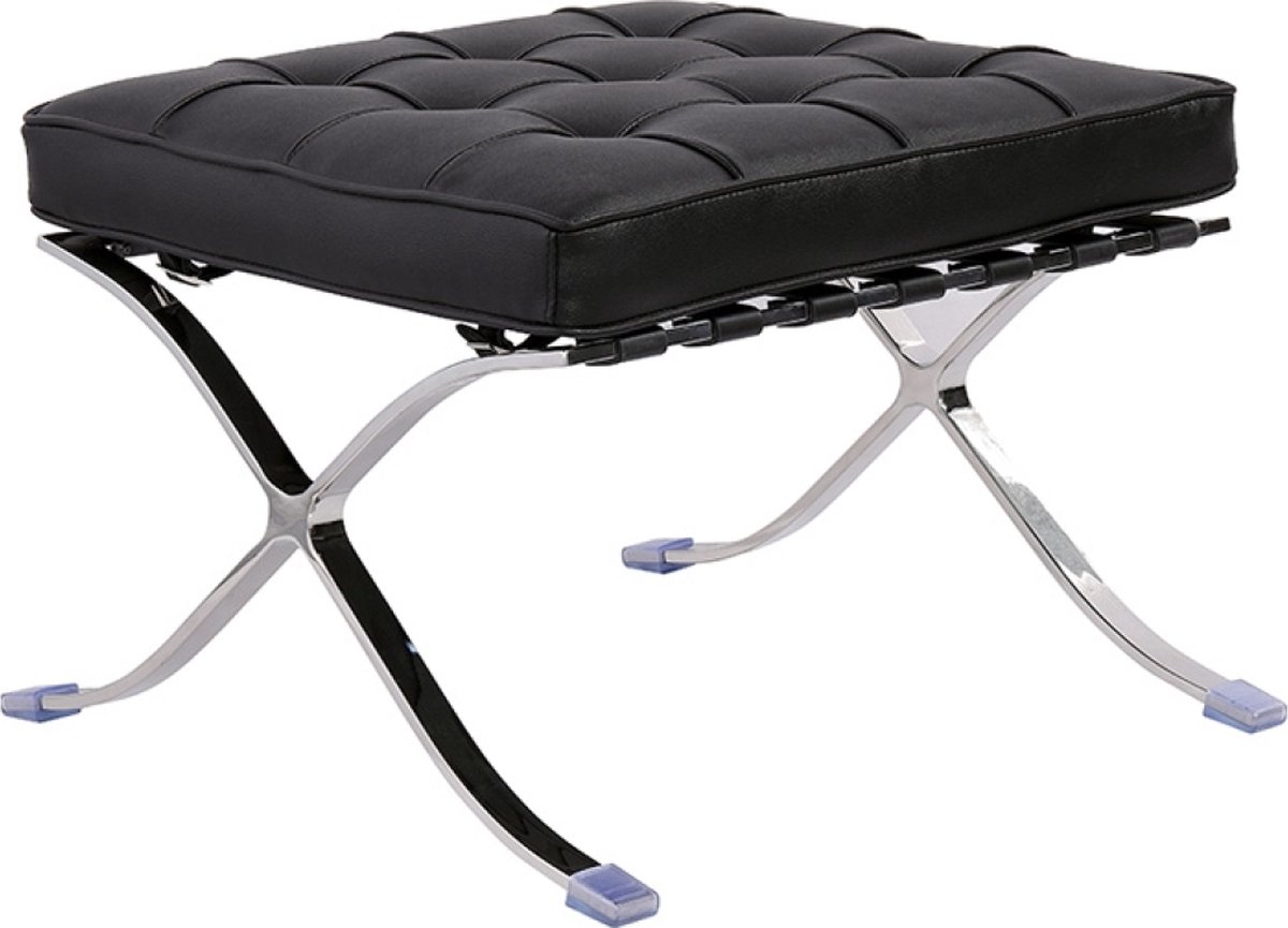OHNO - Chicago - Leatherlook Lounge Poef - Zwart - Chroomkleur Poten
