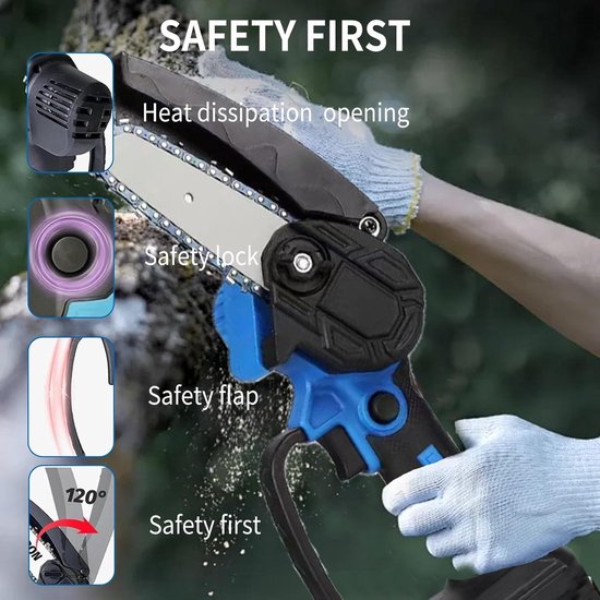 Vervanging Accu kettingzaag - 4 inch elektrische takkenzaag met schroevendraaier - inclusief smeerolie en zaagblad - handkettingzaag voor snoeischaar en tuinieren — afbeelding 5