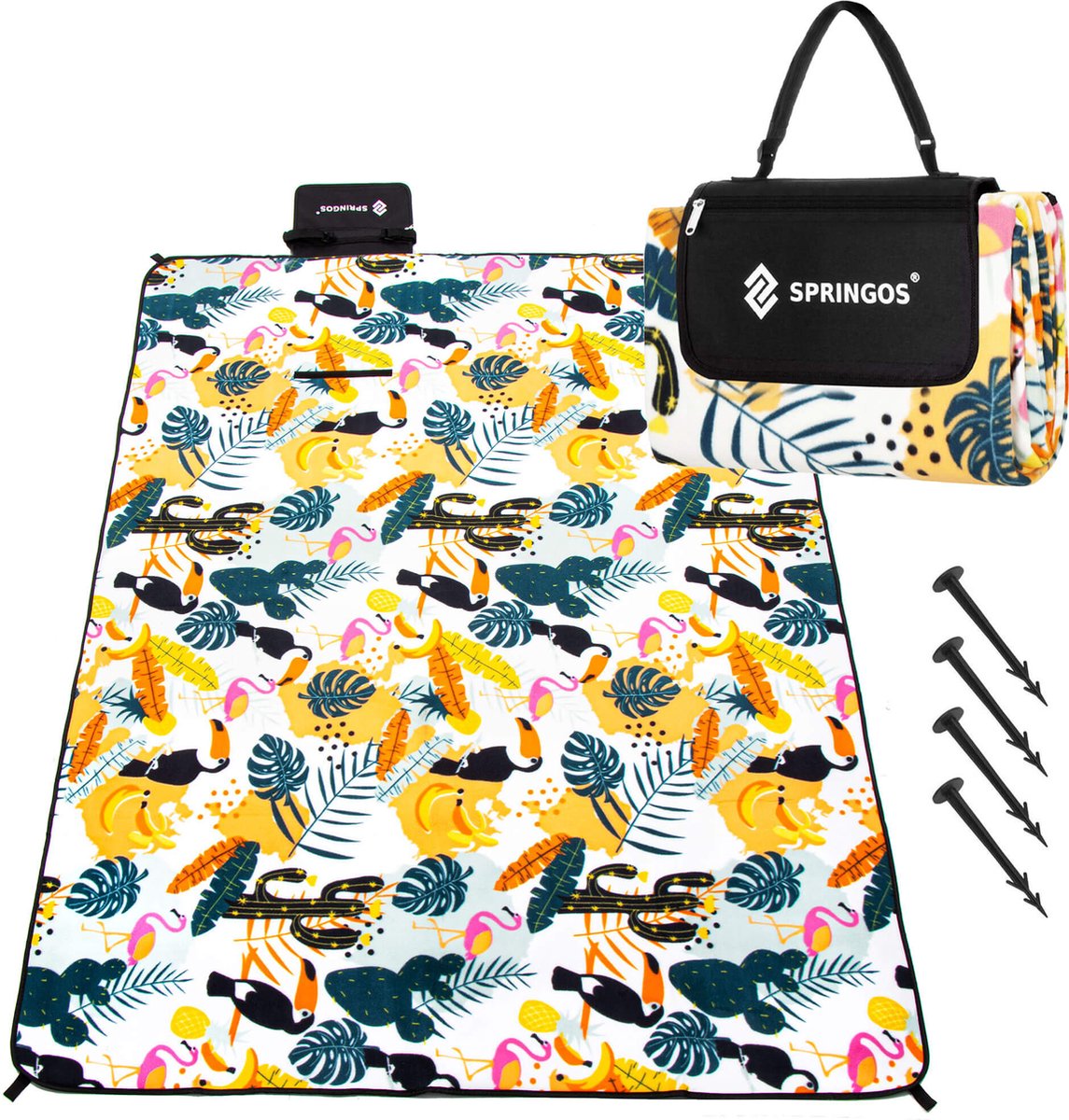 Springos Picknickkleed | Picknickdeken | Buitenkleed | Picknick | 220 x 180 cm | Veelkleurig | Tropisch