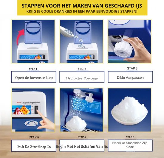 Professionele Ijs Schaafmachine - 120kg/u - 250W - Blauw - Duurzaam - Compact van Pro — afbeelding 4