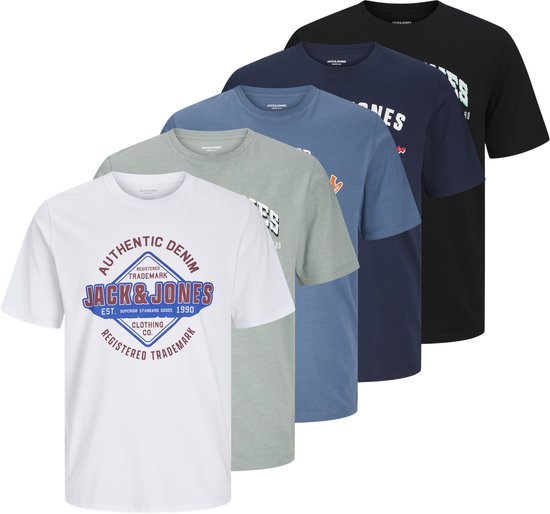 JACK&JONES JJELOGO TEE SS O-NECK 2 COL SS25 5PK MP Heren T-shirt - Maat L
