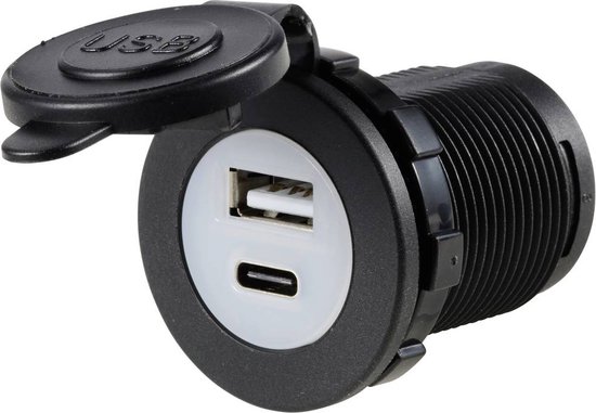 TRU COMPONENTS TC-12114140 USB-A + USB-C inbouwbus verlicht, blauwe LED ...