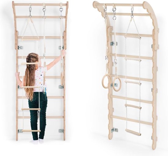 Foto: Buxibo opvouwbare driehoek klimboog met kussen helling met klimrek glijbaan montessori meubels houten speelgym naturel