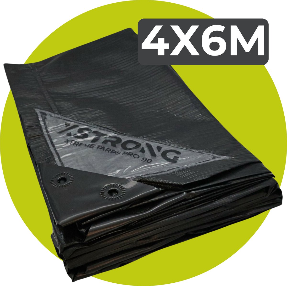Xstrong Afdekzeil Home 90 g/m² – 4 x 6 m – Zwart – UV-bestendig & Waterdicht – Voor Plat Dak, Tuinmeubilair, Zwembad, Opslag of als Grondzeil Tent, Voortent