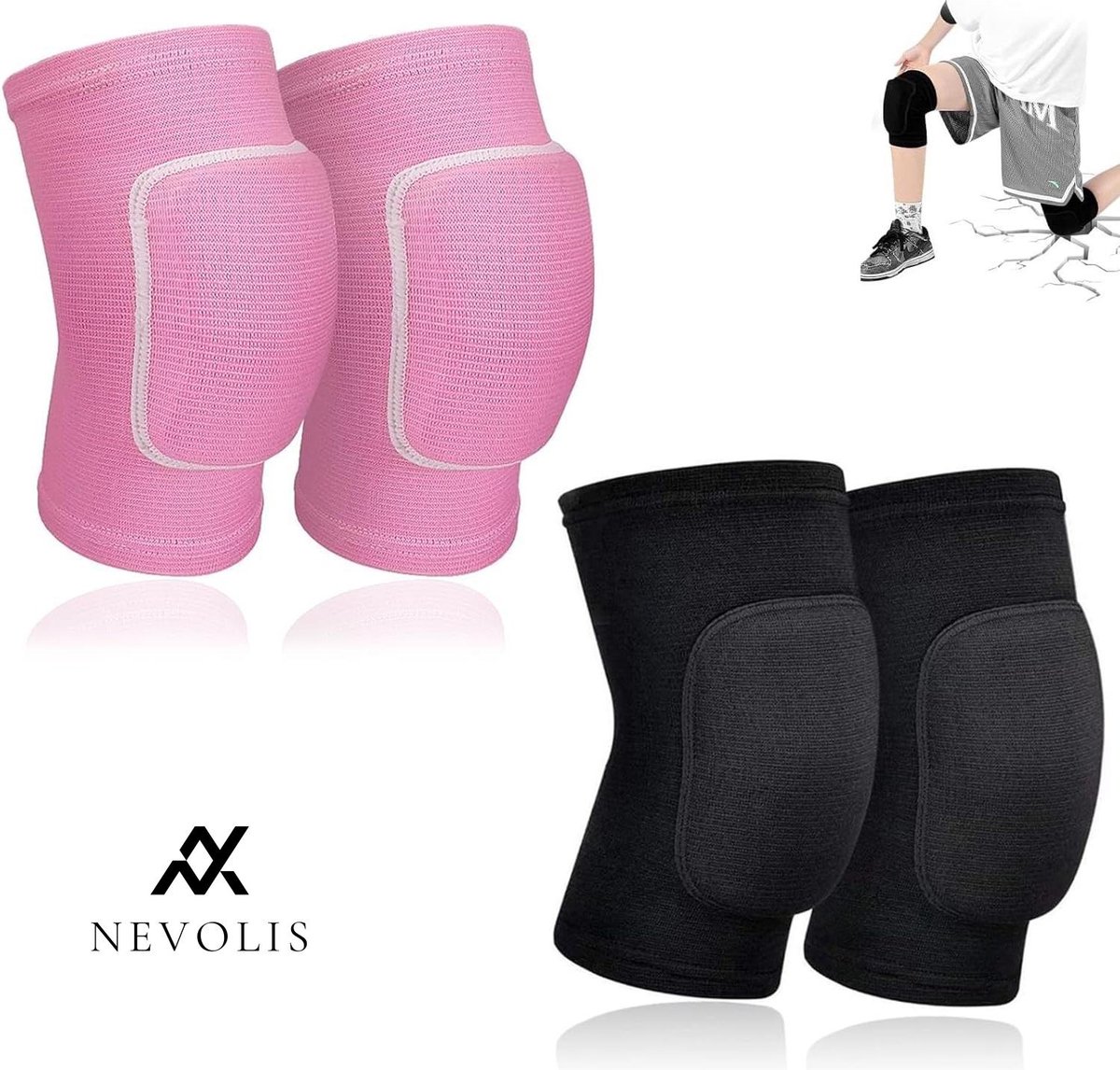 Nevolis Kniebeschermers tweepaar Kniebrace Volleybal Kniebeschermers Elastische Kniebeschermers Perfect voor Dansen Voetbal en Joggen Met Zachte Verdikte Spons Botsingsvermijding Unisex .