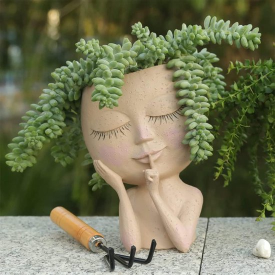 GUGUGO Gezicht plantenbakken potten met afvoer, bloemplantenpotten voor kamerplanten, unieke grappige kleine vetplanten bureauvaas voor plantenliefhebber geschenken (Bicolor-zwart & wit, 13,5 cm
