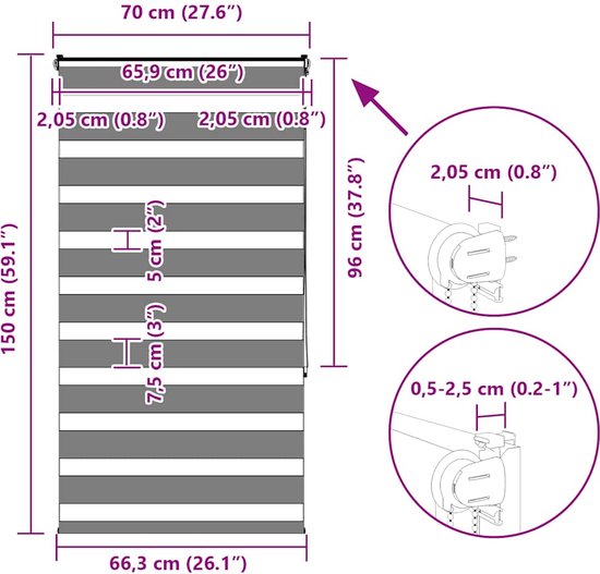 vidaXL - Zebra - 70x150 - cm - largeur du tissu - 65,9 - cm - polyester - blanc