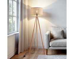 LumenXL – Houten vloerlamp driepoot met rotan kap – Vime