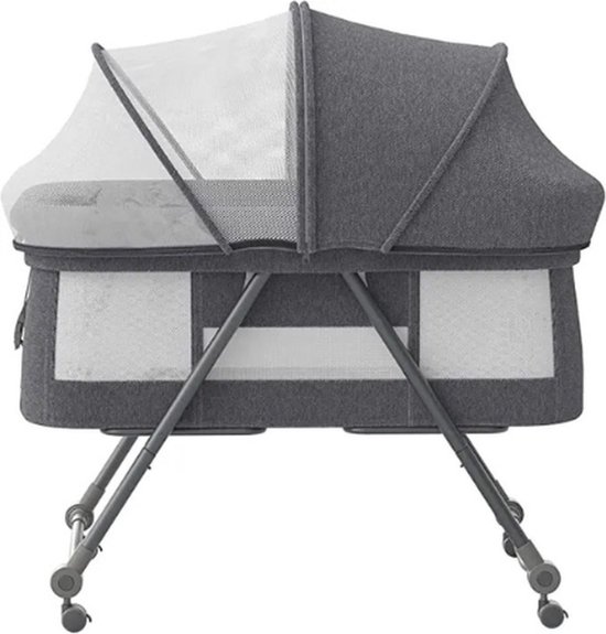 Baby bedje deluxe - Met matras - Babybedjes met matras - Baby bedje met matras - Opvouwbaar - Inklapbaar - Met wielen - Grijs