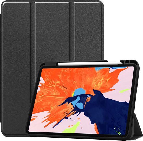 Hoes geschikt voor iPad Pro 12.9 2018/2020 (4th Gen) - TriFold Tablet Smart Cover met Penhouder - Zwart