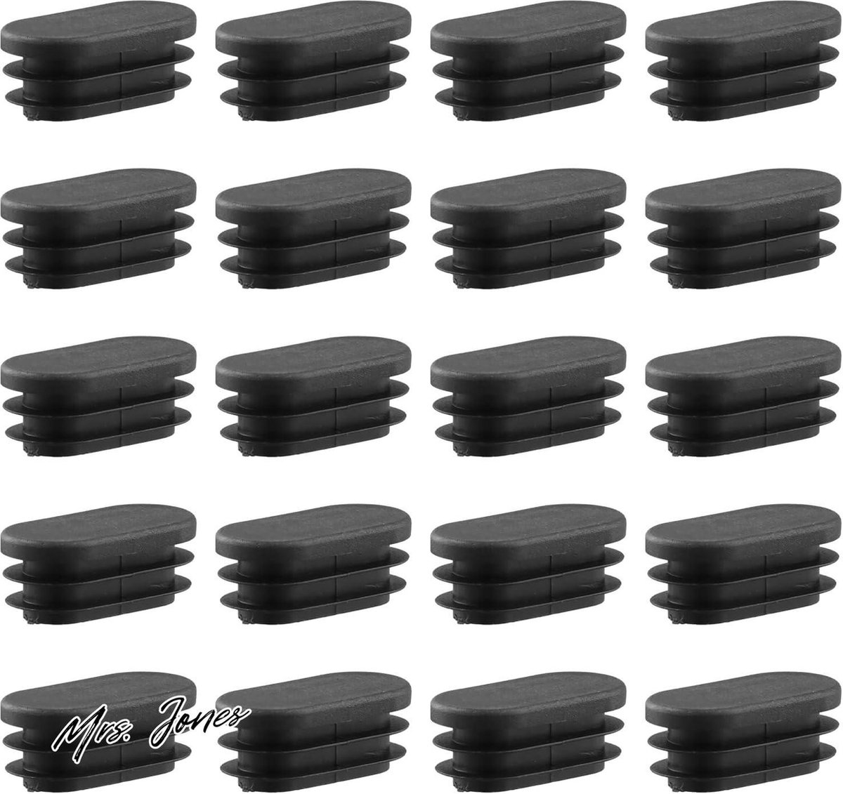 Mrs. Jones 20 stuks stoelpootbeschermers - kunststof eindkappen - vloerbeschermers voor meubelpoten - zwart - ovaal - 20 x 40 mm .