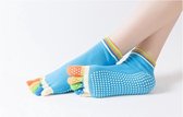Scoby - Yogasokken - Sportsokken - Antislip - Lichtblauw met Gekleurde Tenen - Vrolijke Gekleurde Sokken - Teensokken - 36-40