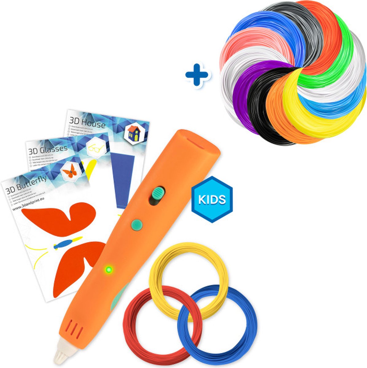 3D&Print 3D Pen Starterspakket Kinderen - Combideal met PCL-Filament Pakket - 12 Kleuren - Oranje