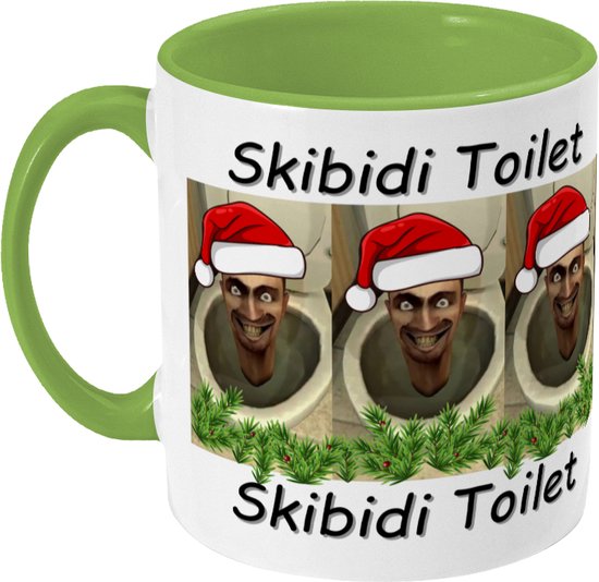 Mug Skibidi Toilettes Noël Edition Intérieur et anse colorés. Couleur vert clair