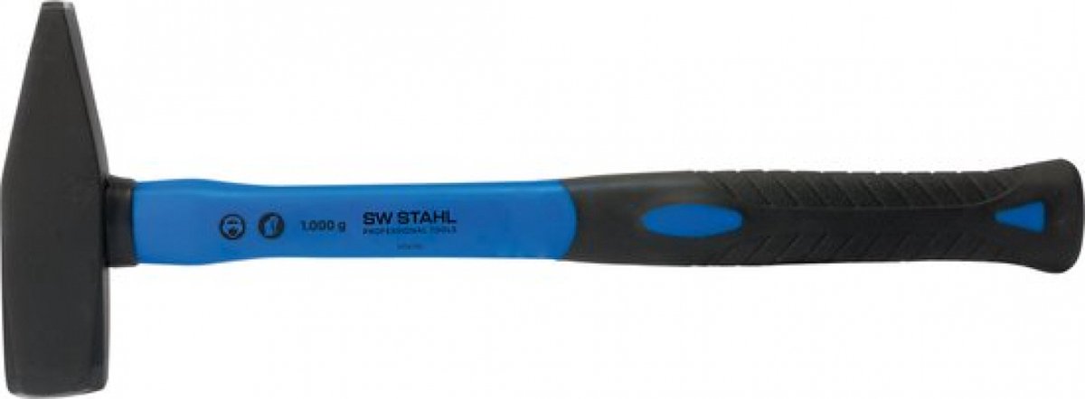 SW-Stahl 50410L Slotenmakershamer met glasvezelsteel 1000g I hamer met rubberen steel I gereedschaphamer met glasvezelsteel I hamer 1000g kopgewicht