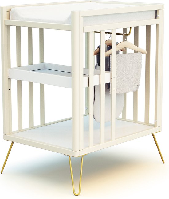 JURABABY Verschoontafel met 2 planken ONLY in hout Wit en Geel