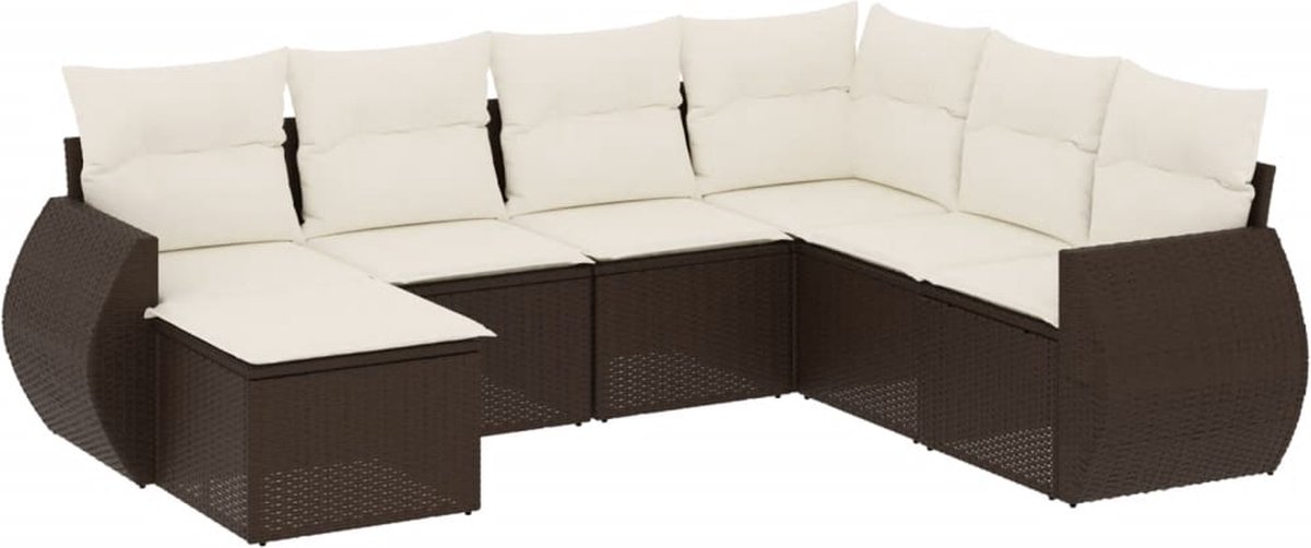 vidaXL 7-delige - Loungeset - met - kussens - poly - rattan - bruin