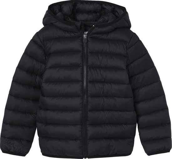 Lichte donsjas voor meisjes met capuchon en print - mosterdgeel met