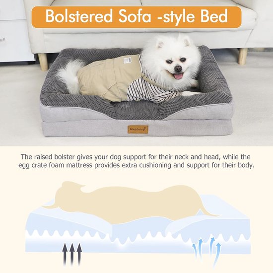 Nepfaivy Dog Bed Large Waterproof - Orthopaedic Dog Bed with Cushions, 91 x 68 cm Soft Large Dog Sofa Bed with Removable and Washable Covers, Dark Grey