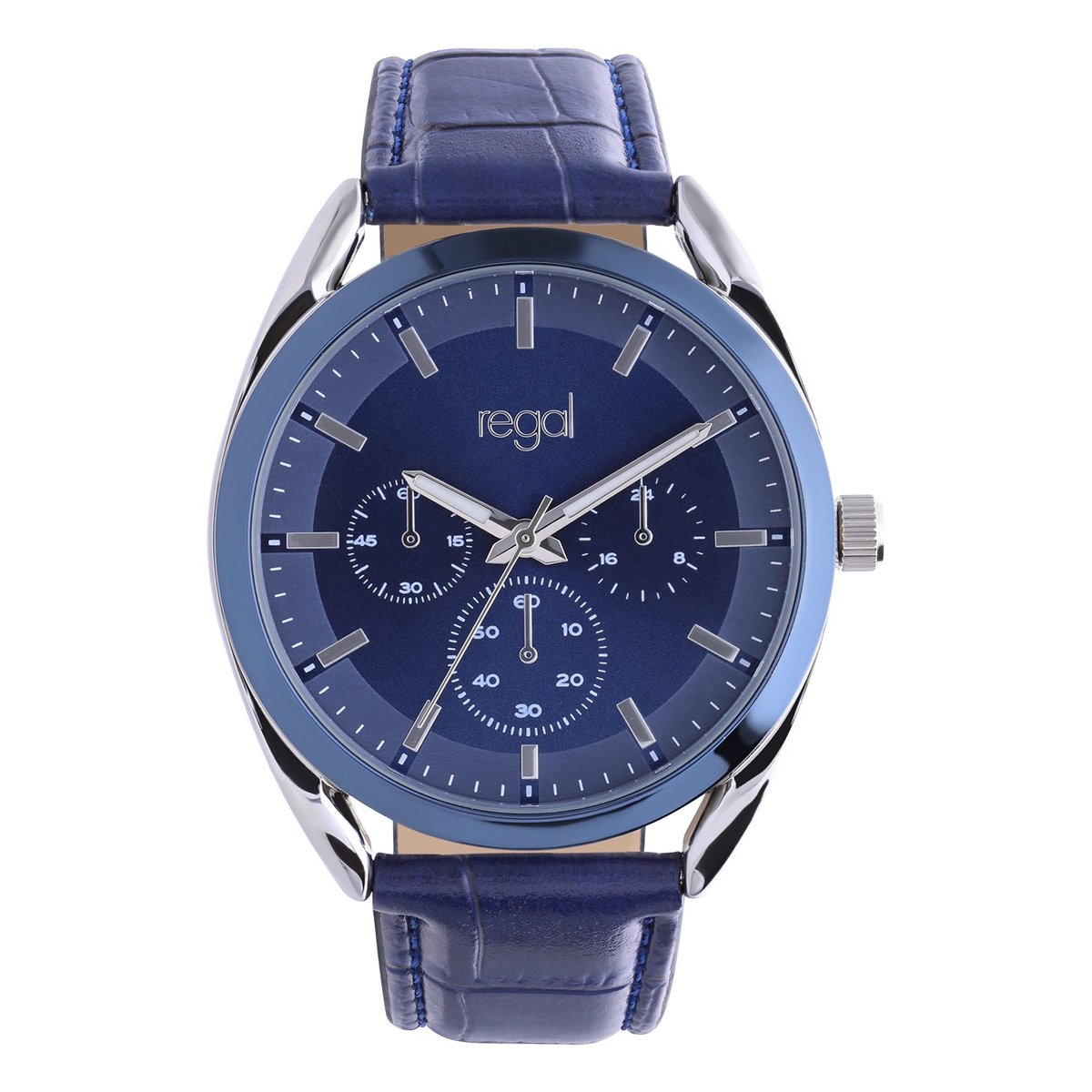 Lucardi Heren Regal heren horloge met blauwe band - Horloge - PU leer - Blauw - 34 mm