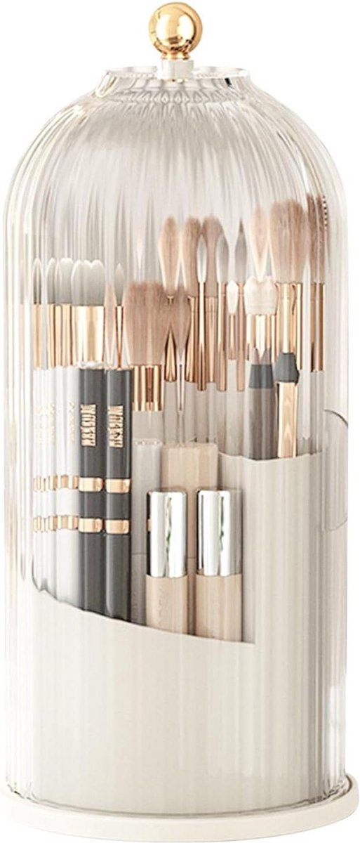 Goedkoopste 360° roterende make-upborstelhouder met transparant deksel voor lippenstift - cosmetische organizer voor slaapkamer en badkamer